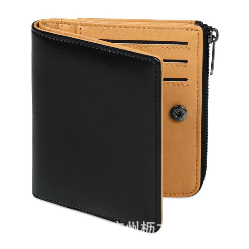 Мъжки портфейл от естествена кожа с цип, кожа от първи слой, водоустойчив, антикрадба