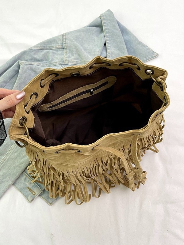 Torba za rame tipa kanta, PU materijal, gradski minimalistički stil, zatvaranje šnrom, unutarnji džep sa zatvaračem i džep za telefon