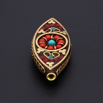 Slobodne bakrene perle s ugradom crvenog tirkiza, egzotični etnički stil, Angel Eye spacer perle