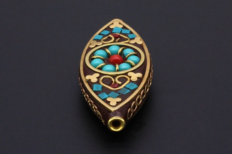 Slobodne bakrene perle s ugradom crvenog tirkiza, egzotični etnički stil, Angel Eye spacer perle