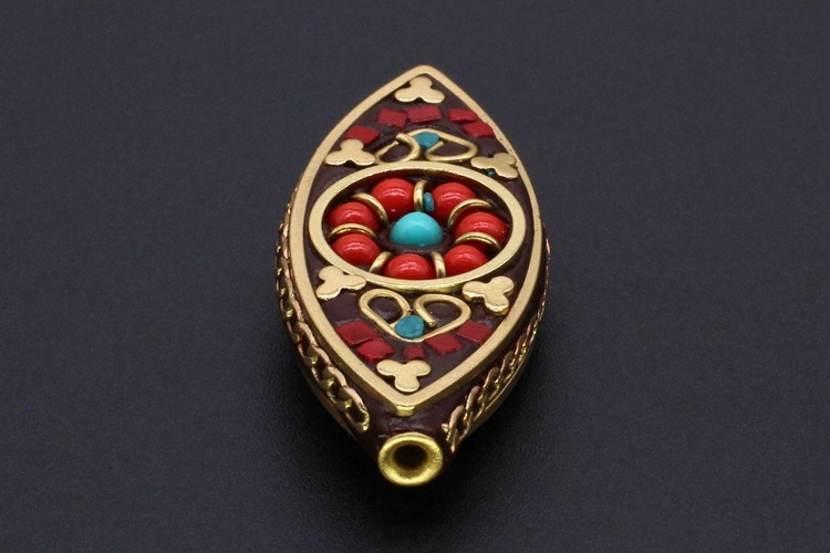 Slobodne bakrene perle s ugradom crvenog tirkiza, egzotični etnički stil, Angel Eye spacer perle