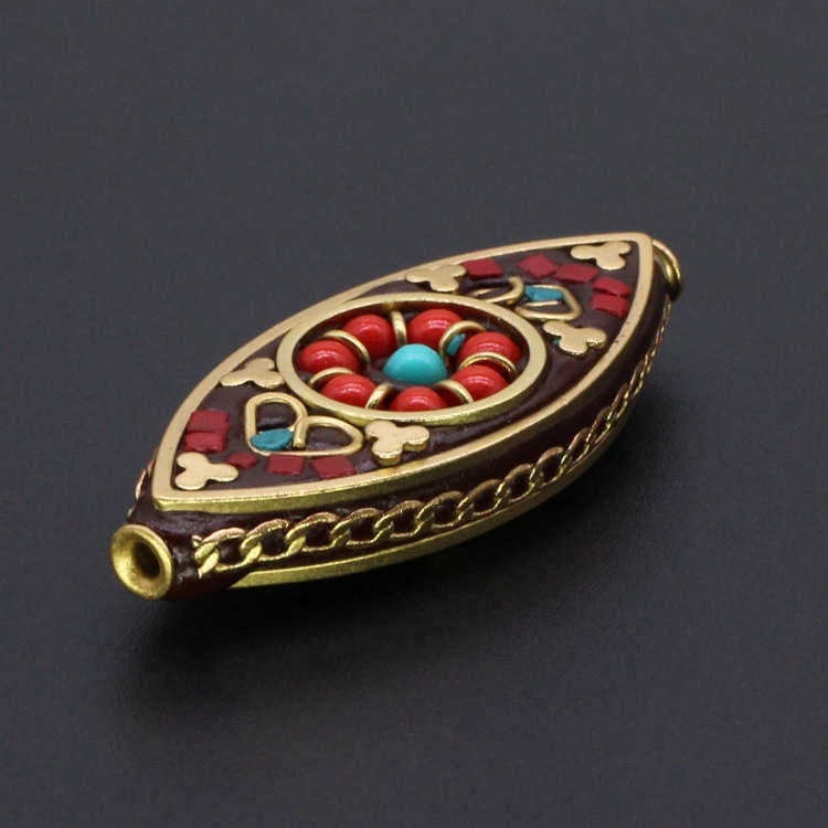 Slobodne bakrene perle s ugradom crvenog tirkiza, egzotični etnički stil, Angel Eye spacer perle
