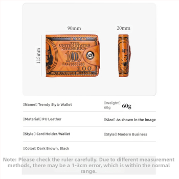 PU bőr rövid pénztárca dollár mintával, több kártyatartó, mágneszár
