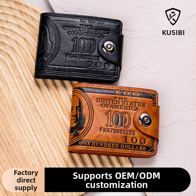PU bőr rövid pénztárca dollár mintával, több kártyatartó, mágneszár