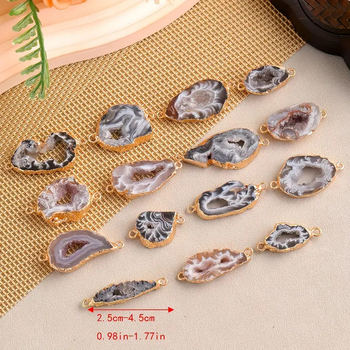 Гердан компонент от кристал-агат - геометричен дизайн, полирани аметист и бял кристал, тегло 8 g