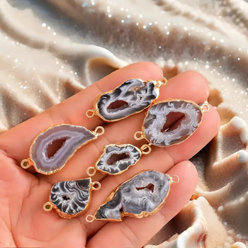 Εξάρτημα κολιέ από κρύσταλλο αχάτη - γεωμετρικός σχεδιασμός, λείο φινίρισμα, αμέθιστος και λευκός κρύσταλλος, βάρος 8 g