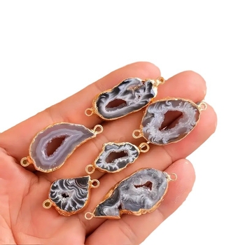 Εξάρτημα κολιέ από κρύσταλλο αχάτη - γεωμετρικός σχεδιασμός, λείο φινίρισμα, αμέθιστος και λευκός κρύσταλλος, βάρος 8 g