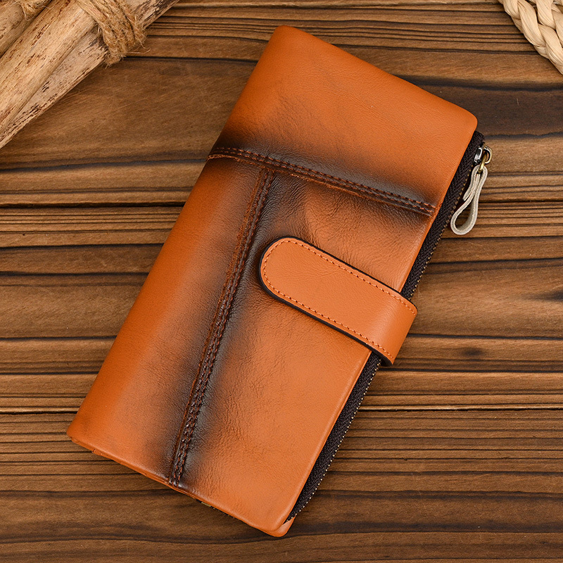Új retro valódi bőrből készült pénztárca, két hajtásos kialakítás, városi stílus, 0049 modell, poliészter-pamut belső anyag