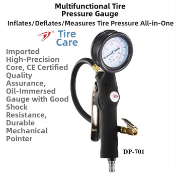 Fetal nanny Mechaninis automobilio padangų slėgio matuoklis su pripildymo pistole, be baterijų, slėgio diapazonas 0.5–230 psi, tikslumas 1.0 psi, daug vienetų rodmenų