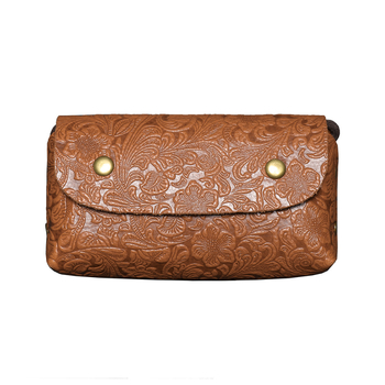 Ženska mini kvadratna torbica od prave kože, oblik jastuka, zatvaranje kapom, pretinac za mobitel