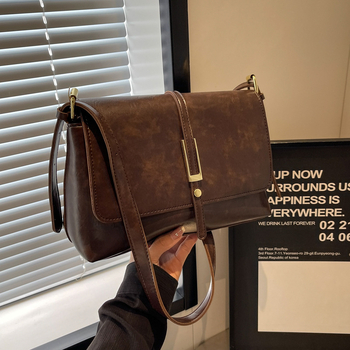 PU ženska torbica u urbanom minimalističkom stilu, mala kvadratna torba za rame, horizontalnog oblika, s džepom na zip, poliester podstava