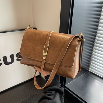 PU ženska torbica u urbanom minimalističkom stilu, mala kvadratna torba za rame, horizontalnog oblika, s džepom na zip, poliester podstava