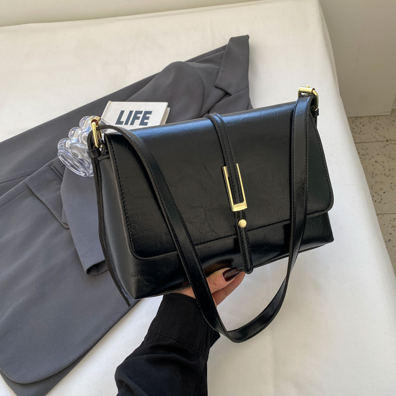 PU ženska torbica u urbanom minimalističkom stilu, mala kvadratna torba za rame, horizontalnog oblika, s džepom na zip, poliester podstava