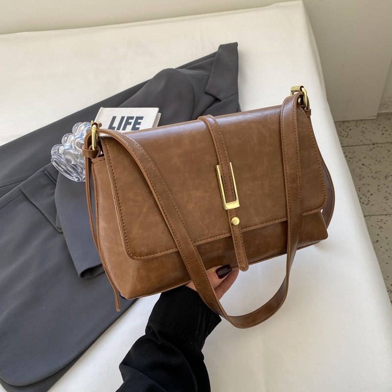 PU ženska torbica u urbanom minimalističkom stilu, mala kvadratna torba za rame, horizontalnog oblika, s džepom na zip, poliester podstava