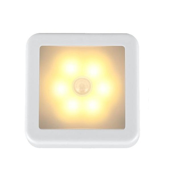 Noćna lampica, kvadratna svjetiljka za ormarić s senzorom pokreta, baterijsko napajanje 5V, plastično sjenilo, moderni minimalistički dizajn, vijek trajanja 10.000 sati