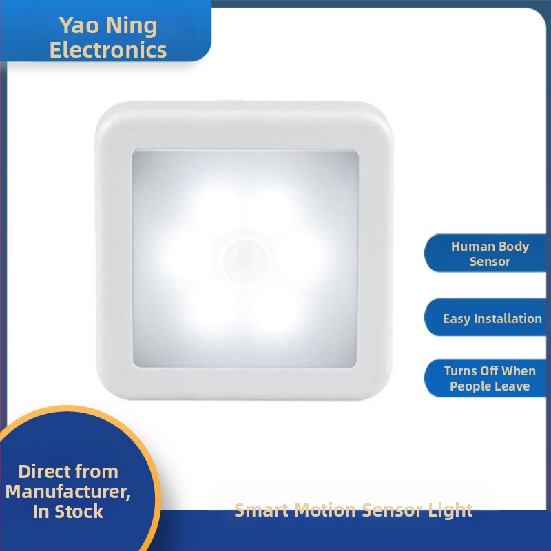 Nočné svetlo, štvorcové svetlo na skrinku s pohybovým senzorom, napájanie batériou 5V, plastové tienidlo, moderný minimalistický dizajn, životnosť 10 000 hodín