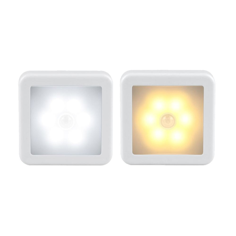 Noćna lampica, kvadratna svjetiljka za ormarić s senzorom pokreta, baterijsko napajanje 5V, plastično sjenilo, moderni minimalistički dizajn, vijek trajanja 10.000 sati