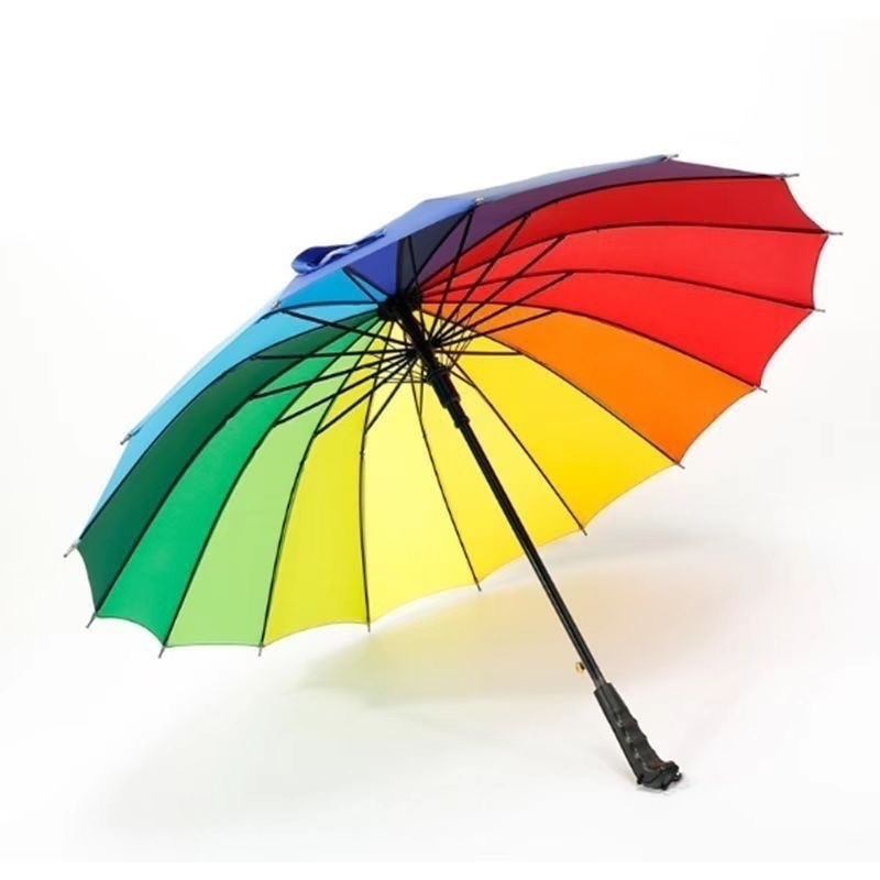 Umbrelă promoțională cu 16 arce, deschidere și închidere manuale, țesătură din material 190T cu acoperire vinil, tijă din fier, mâner din plastic, posibilitatea imprimării logo-ului