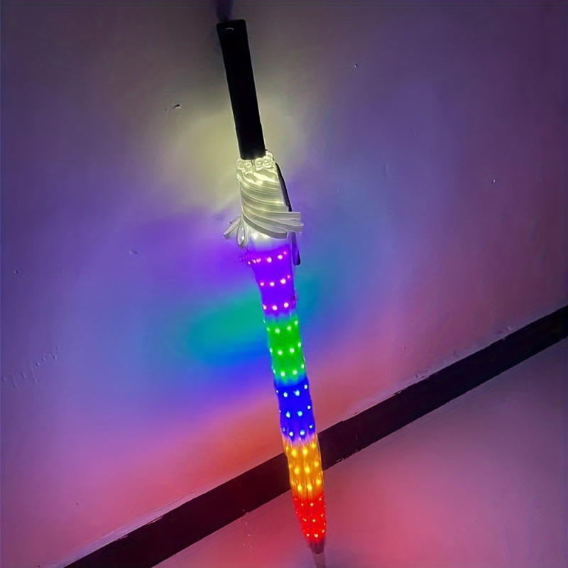 LED kišobran s efektom vatrometa i svjetlećim tokom boja, čelični okvir, 190T platno, duga drška, hippie stil