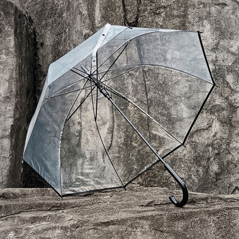 Apollo skaidrus skėtis su 8 rėmų briaunomis, plastine rankena, geležinis stiebas, pusiau automatinis atidarymas
