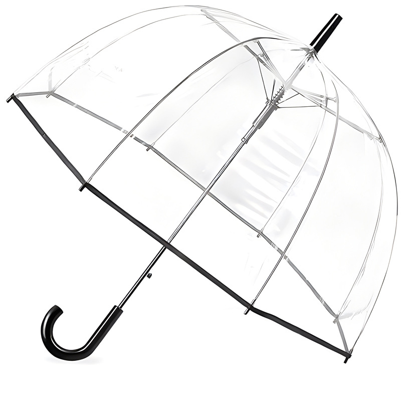Apollo skaidrus skėtis su 8 rėmų briaunomis, plastine rankena, geležinis stiebas, pusiau automatinis atidarymas