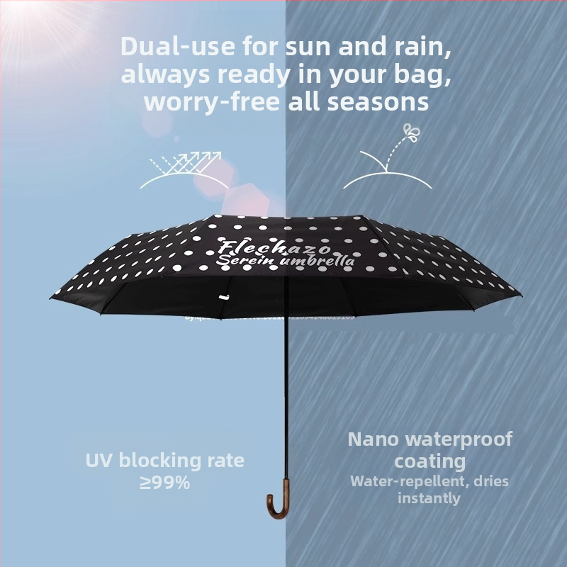 Слънчев чадър с извита кука, каркас с 8 ребра, ръчно отваряне/закриване, UPF > 50, полиестер 190T плат, тегло 310 g, преносим ретро дизайн