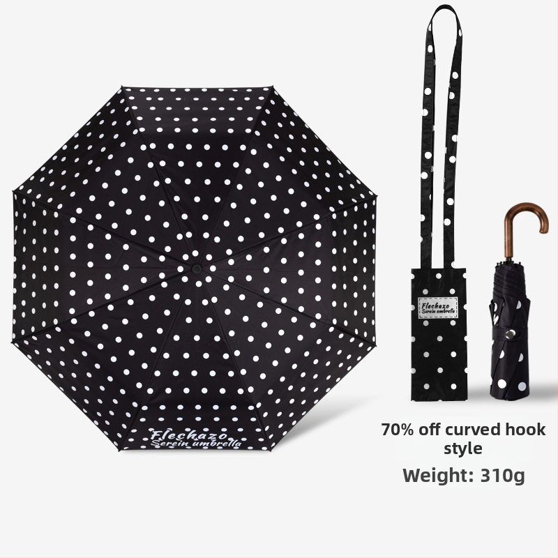 Saulės skėtis su išlenktu kabliuku, 8 rėmo strypai, rankinis atidarymas-uždarymas, UPF > 50, 190T poliesterio audinys, svoris 310 g, nešiojamas retro dizainas