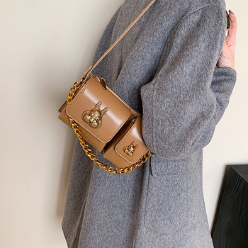 Geantă de damă în stil urban, PU material, căptușeală poliester, formă orizontală pătrată, închidere magnetică