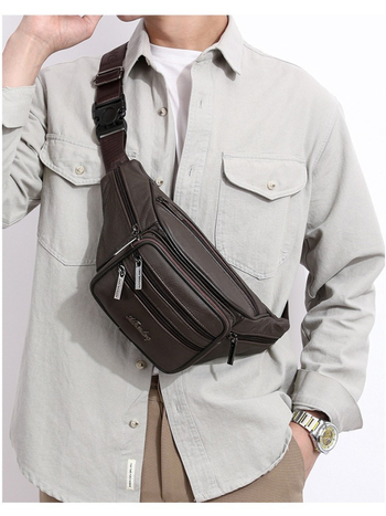 Мъжка поясна чанта от първокласна телешка кожа, усещане за висок клас, водоустойчива, вместима 10-инчов лаптоп, подплата полиестер, голям капацитет