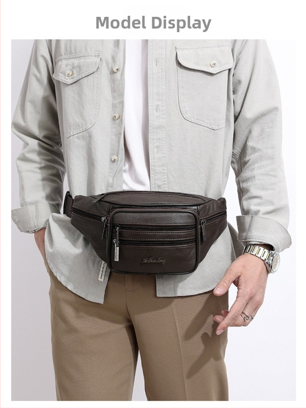 Pásová taška pre mužov z prvej vrstvy hovädzej kože, pôsobí luxusne, vodeodolná, pojme 10-palcový notebook, polyesterová podšívka, veľká kapacita