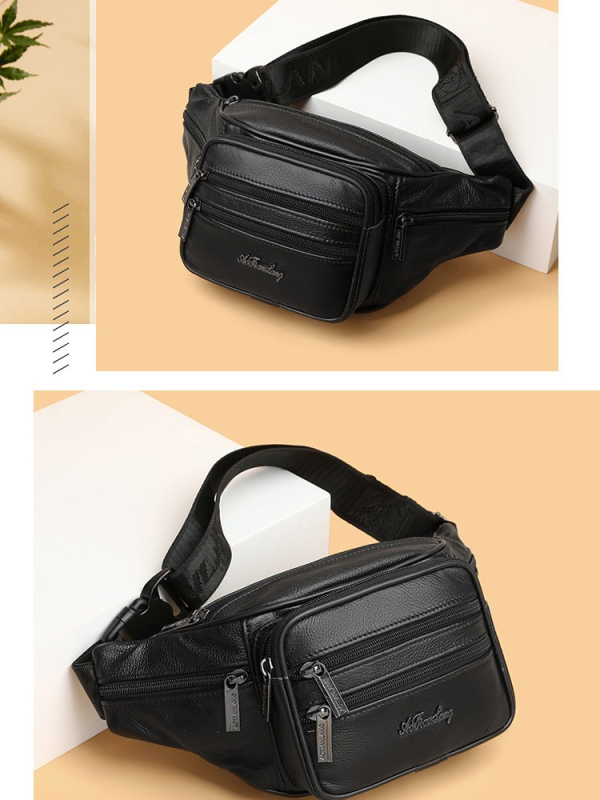 Мъжка поясна чанта от първокласна телешка кожа, усещане за висок клас, водоустойчива, вместима 10-инчов лаптоп, подплата полиестер, голям капацитет