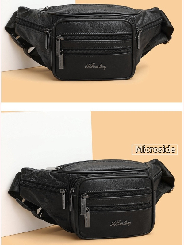 Pásová taška pre mužov z prvej vrstvy hovädzej kože, pôsobí luxusne, vodeodolná, pojme 10-palcový notebook, polyesterová podšívka, veľká kapacita