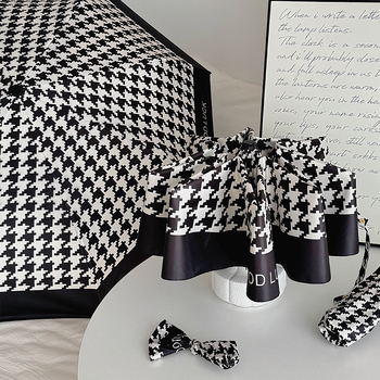 Houndstooth rašto skėtis, trijų dalių, UV apsauga UPF virš 50, automatinis atidarymas, 8 pluošto rėmas