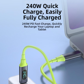 Type-C кабел за данни с дигитален дисплей, 240W бързо зареждане, единичен конектор, PVC