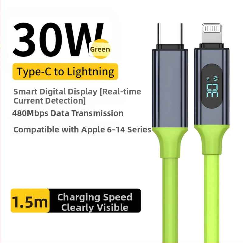 Type-C dátový kábel s digitálnym displejom, 240W rýchle nabíjanie, jednokanálový konektor, PVC