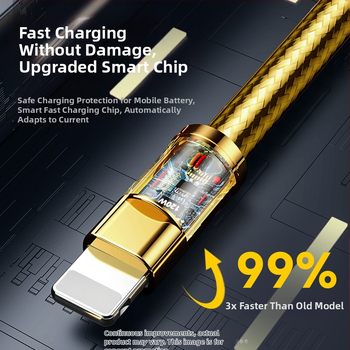 120W бързозареждащ кабел с плетена конструкция и сърцевина от чист мед, интерфейси Lightning, Type-C и Micro USB, дължина 1–2 м, индикаторна светлина