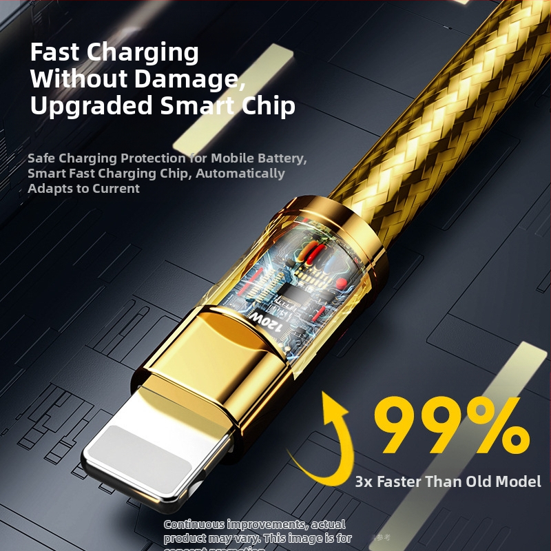 120W бързозареждащ кабел с плетена конструкция и сърцевина от чист мед, интерфейси Lightning, Type-C и Micro USB, дължина 1–2 м, индикаторна светлина