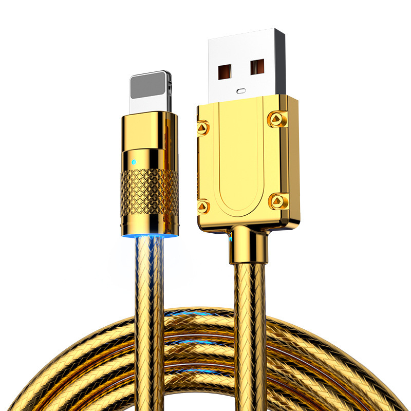 Opletený 120W rýchlonabíjací kábel s meďným jadrom, rozhrania Lightning/Type-C/Micro USB, dĺžka 1–2 m, indikačné svetlo