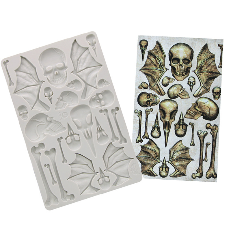 Силиконова форма за торта за фондан – череп с крила, форма: редовен многоъгълник, предназначение: моделиране на фондан