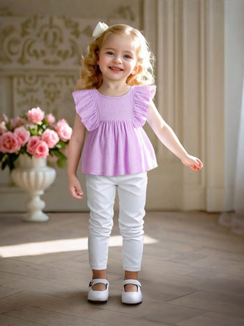 Dječji pamučni T‑shirt za djevojčice s lagano prozračnim rukavima, okrugli izrez, jednobojan, odvode vlagu, ljeto 2025