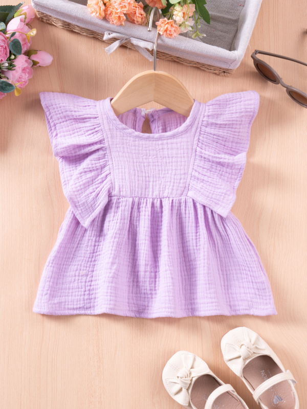 Dječji pamučni T‑shirt za djevojčice s lagano prozračnim rukavima, okrugli izrez, jednobojan, odvode vlagu, ljeto 2025