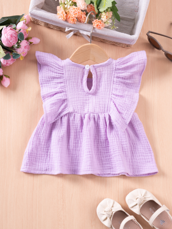 Dječji pamučni T‑shirt za djevojčice s lagano prozračnim rukavima, okrugli izrez, jednobojan, odvode vlagu, ljeto 2025