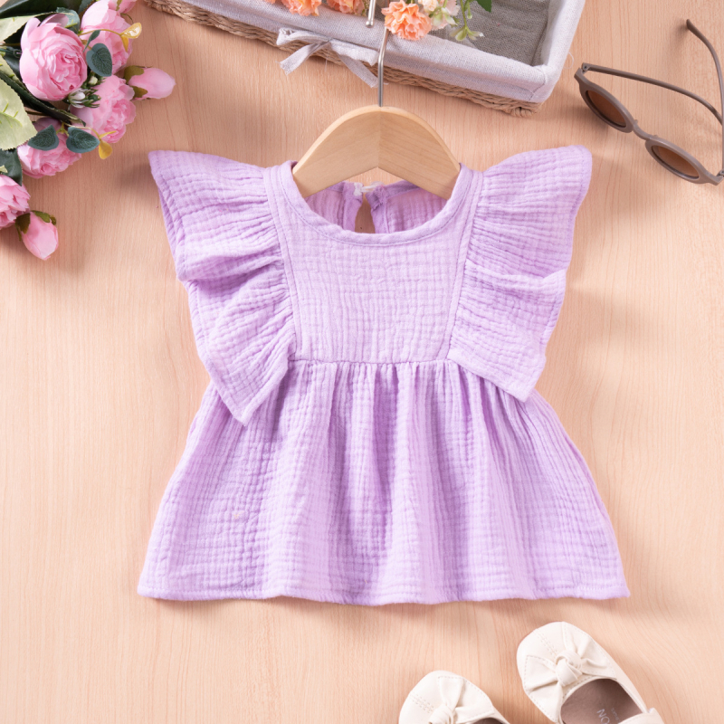 Dječji pamučni T‑shirt za djevojčice s lagano prozračnim rukavima, okrugli izrez, jednobojan, odvode vlagu, ljeto 2025