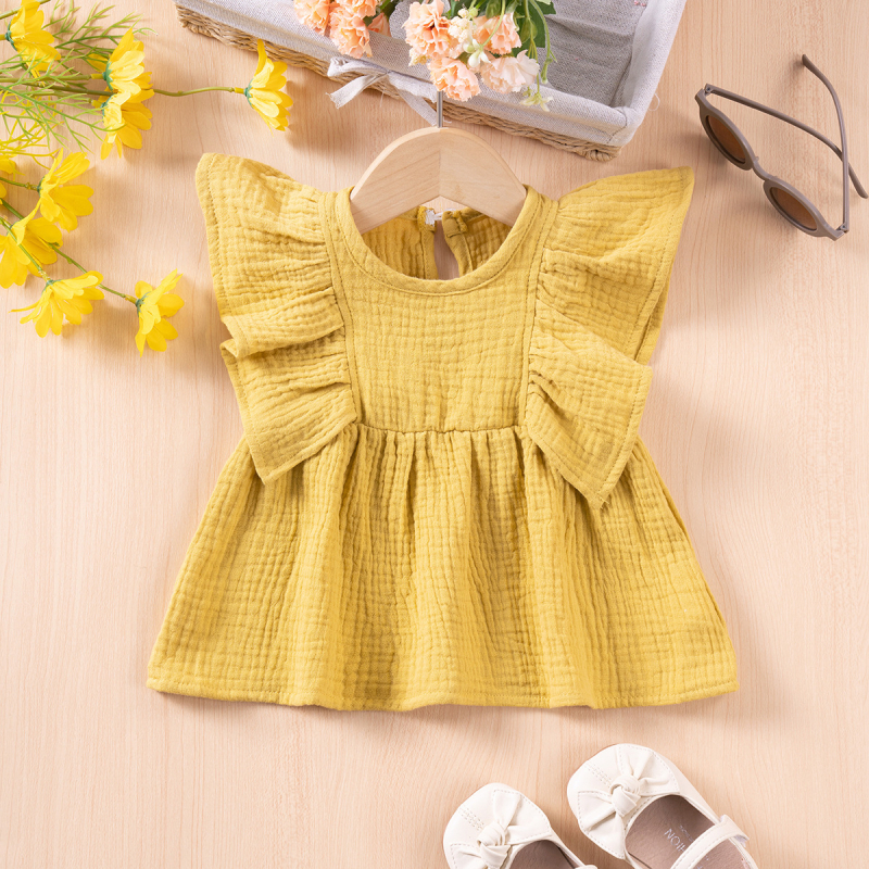 Dječji pamučni T‑shirt za djevojčice s lagano prozračnim rukavima, okrugli izrez, jednobojan, odvode vlagu, ljeto 2025