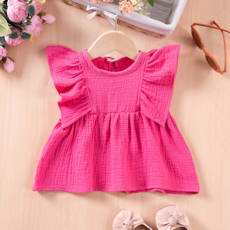 Dječji pamučni T‑shirt za djevojčice s lagano prozračnim rukavima, okrugli izrez, jednobojan, odvode vlagu, ljeto 2025