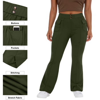 Панталони с клеш и висока талия, джобове със странични капаци и копчета, полиестер 95%+, средна плътност