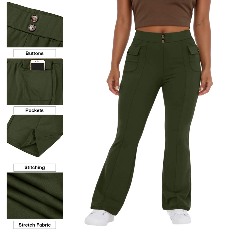 Панталони с клеш и висока талия, джобове със странични капаци и копчета, полиестер 95%+, средна плътност