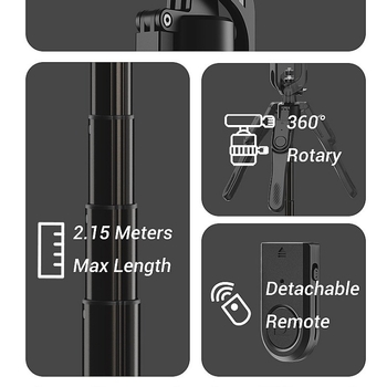 DF алуминиев селфи стик със трипод за мобилен телефон — стабилизация, Bluetooth, дистанционно управление, осветление за запълване, вертикално снимане
