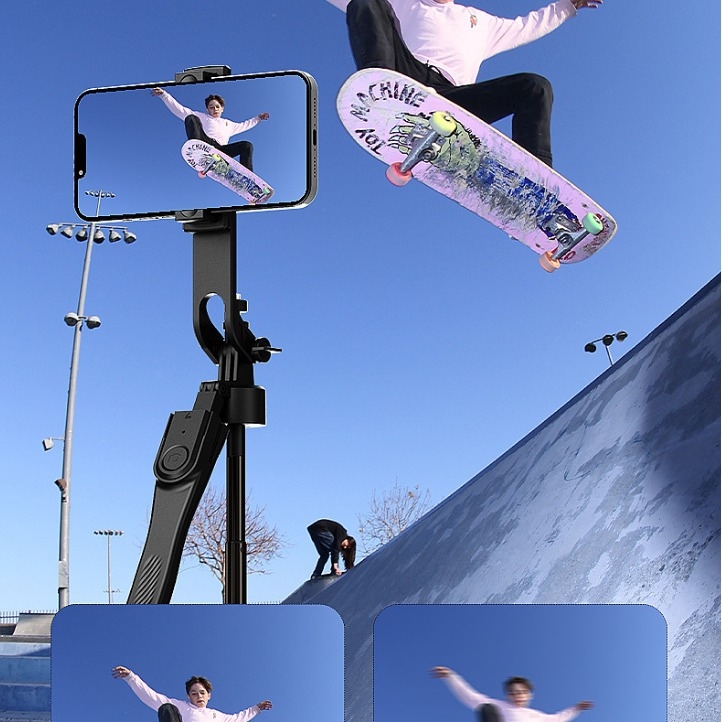 DF алуминиев селфи стик със трипод за мобилен телефон — стабилизация, Bluetooth, дистанционно управление, осветление за запълване, вертикално снимане