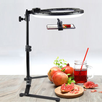 Άνω τραπεζικό στήριγμα για κινητό με φωτισμό για ζωντανή μετάδοση — μεταλλική κατασκευή, φόρτωση 2–5 kg, ύψος 44 cm, διάμετρος σωλήνα 22 mm, βάρος 0,5 kg